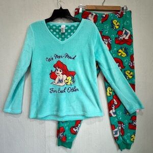 Disney Fleece Little Mermaid Ariel Pajamas Set Sz Small Blue